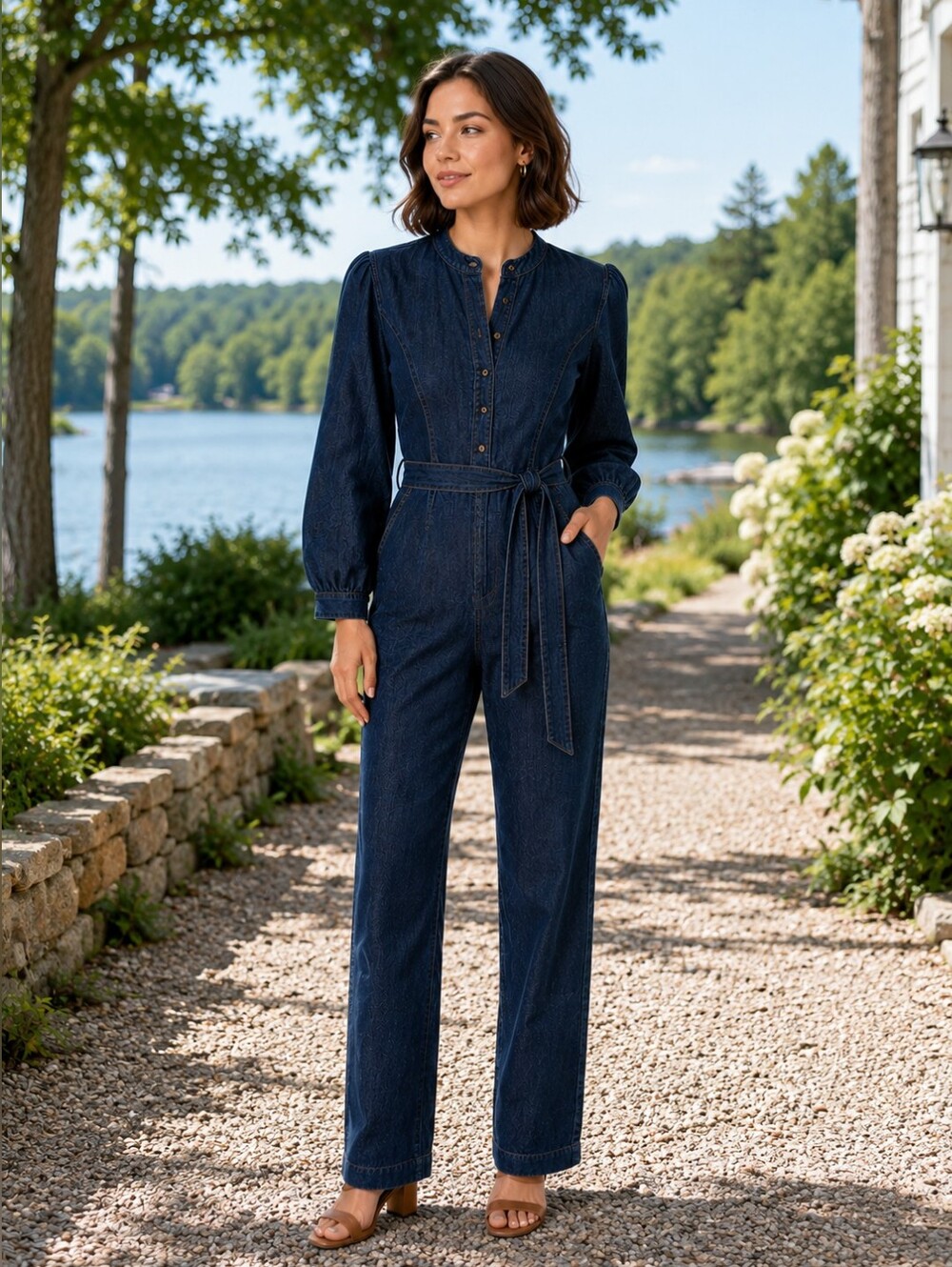 Faherty Charlotte Blue Jean Denim Jumpsuit